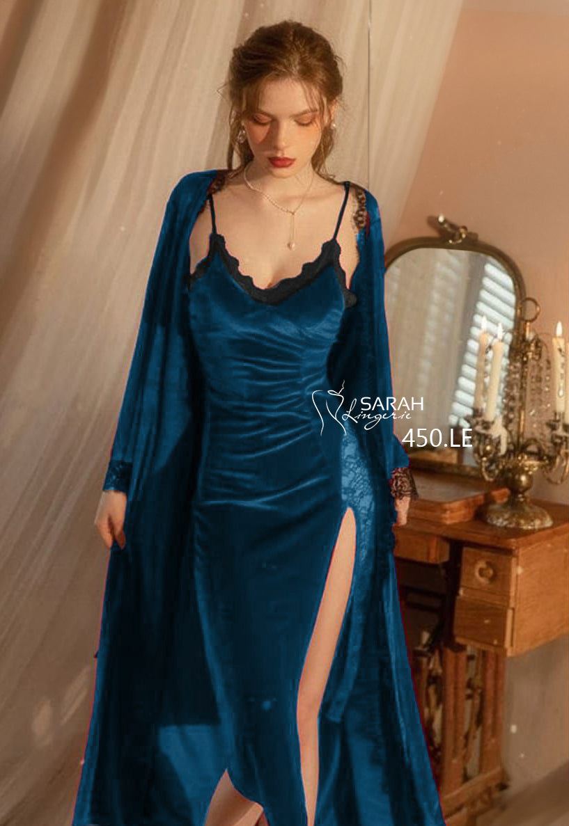 قطعتين قطيفه روب مع قميص طويل