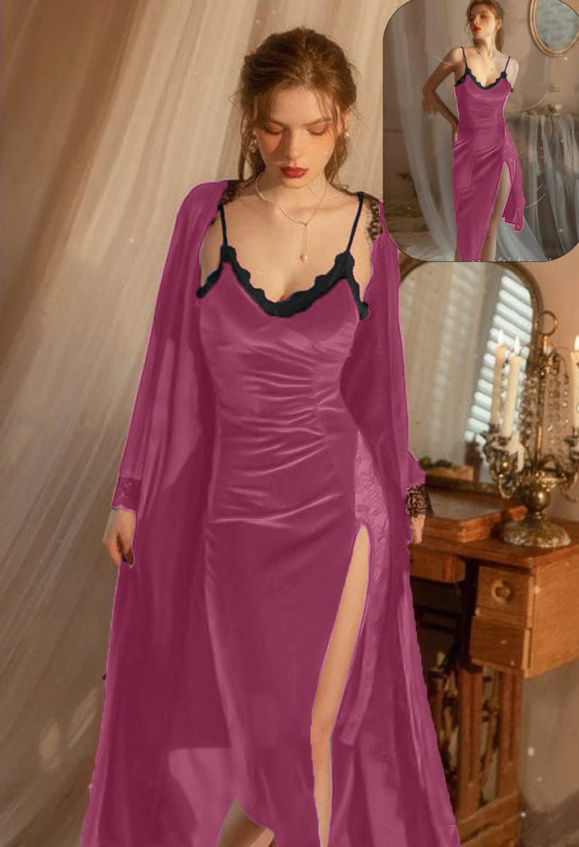 قطعتين قطيفه روب مع قميص طويل