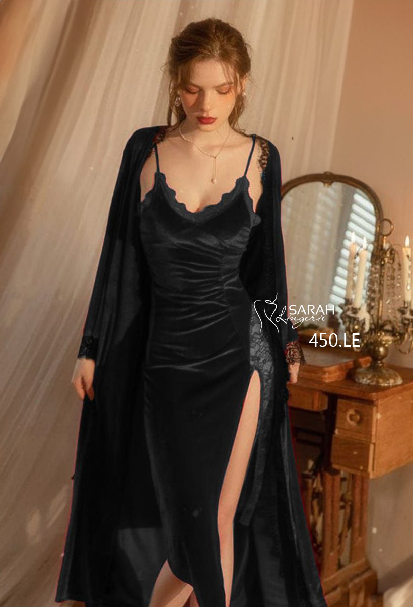 قطعتين قطيفه روب مع قميص طويل