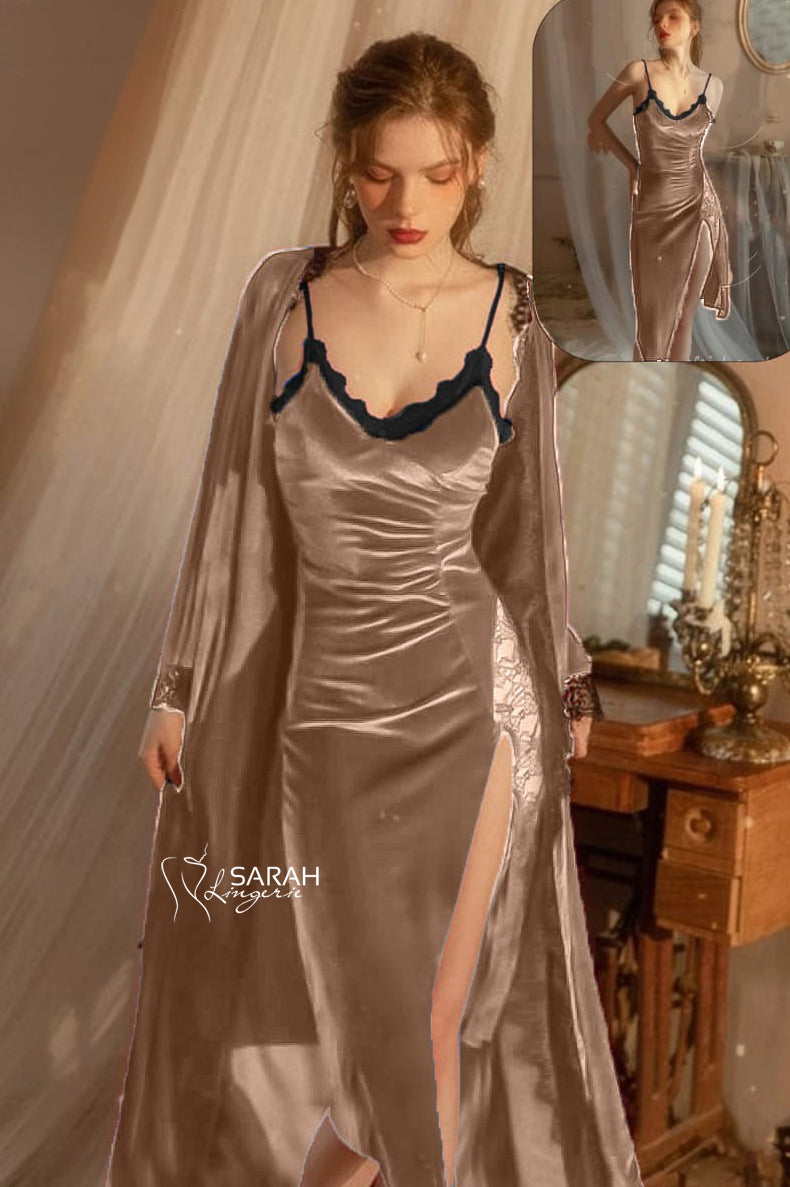 قطعتين قطيفه روب مع قميص طويل