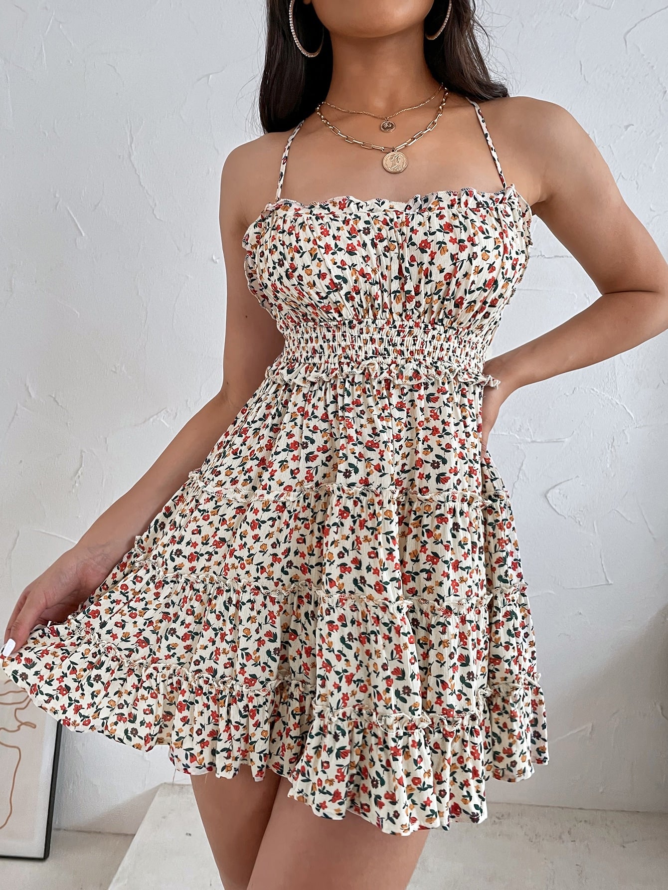 Aveloria Ditsy Floral Criss Cross Backless Cami Dress