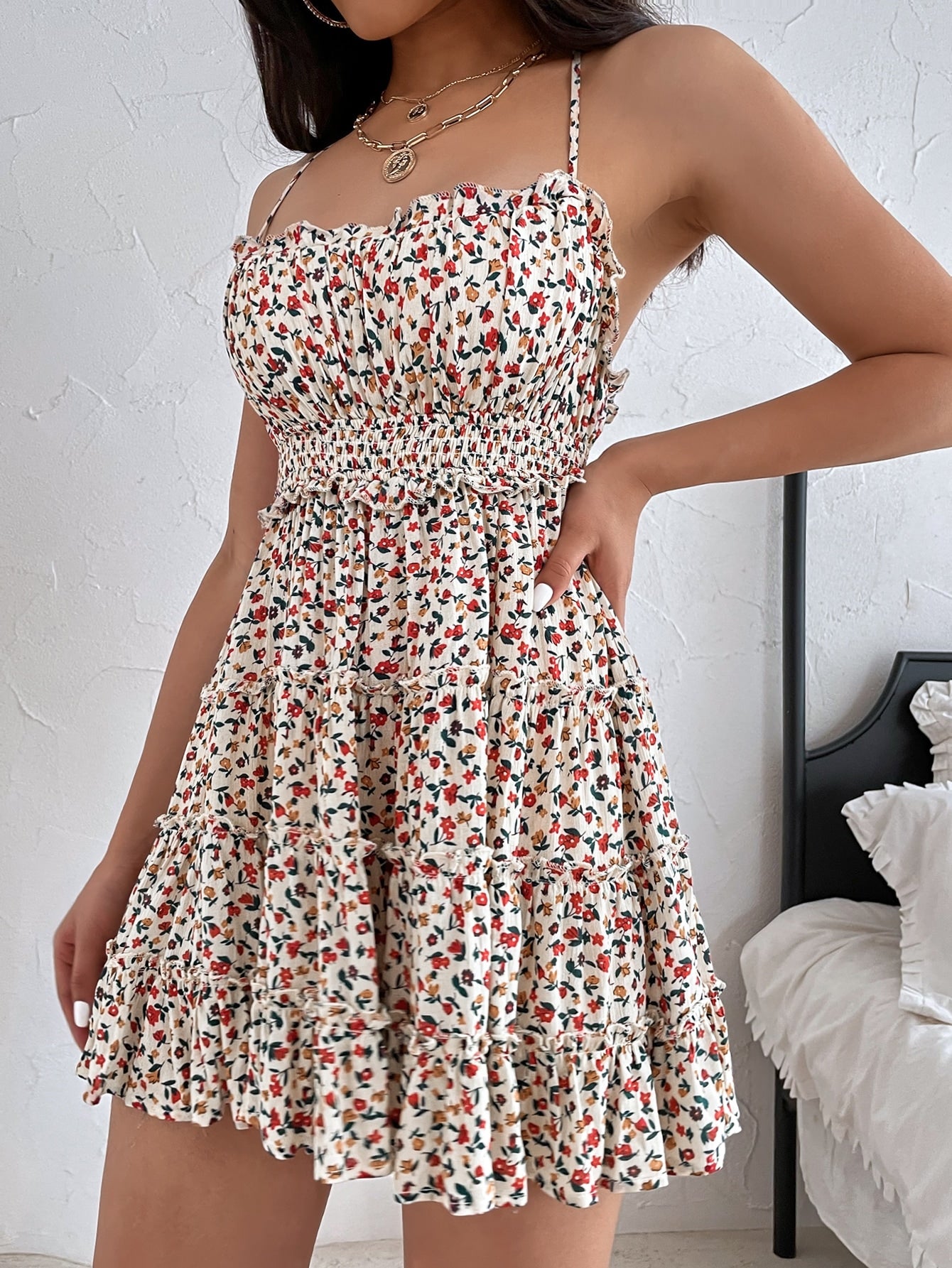 Aveloria Ditsy Floral Criss Cross Backless Cami Dress