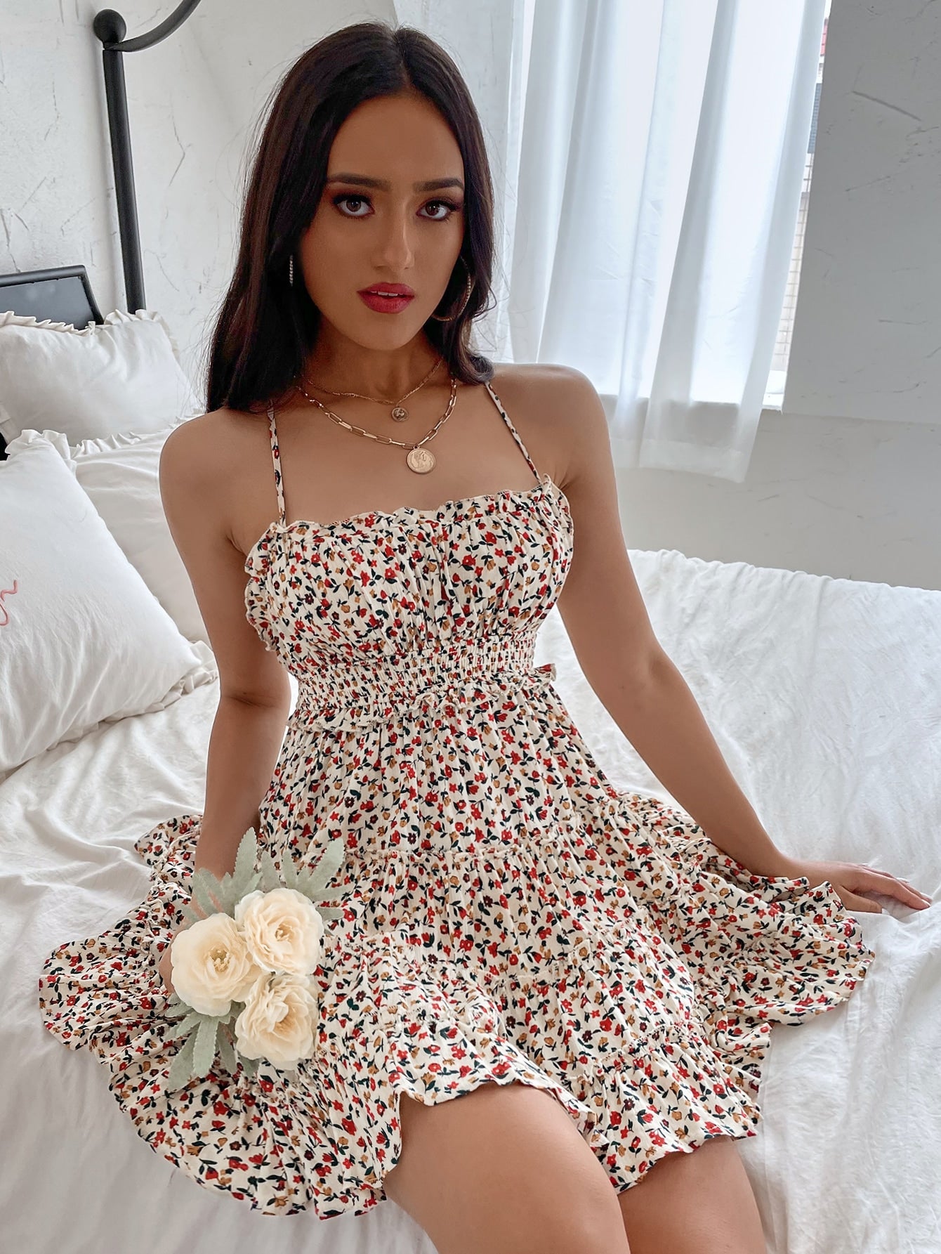 Aveloria Ditsy Floral Criss Cross Backless Cami Dress