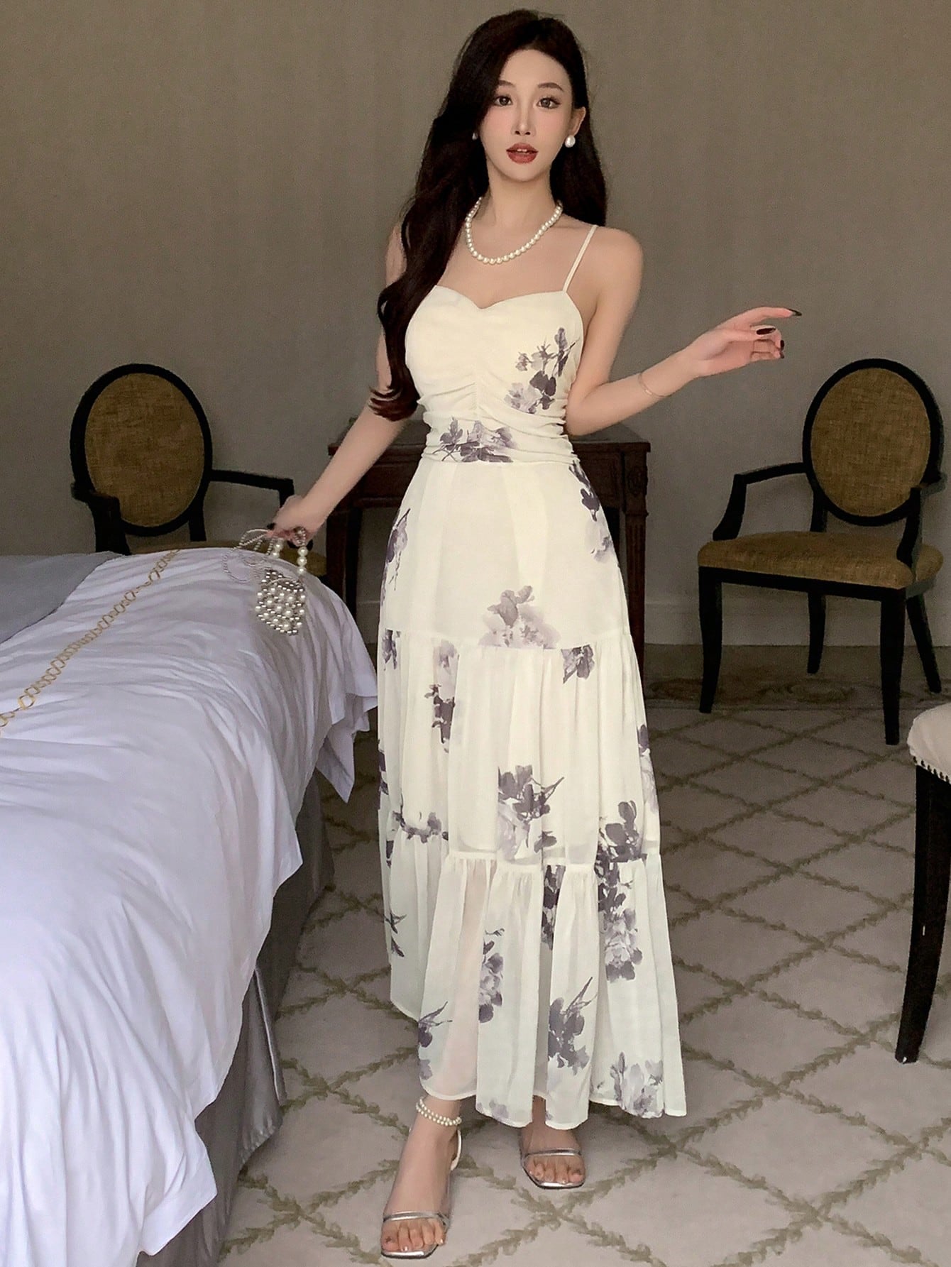 DAZY Chiffon Spaghetti Strap Dress, Birthday ,New Year Eve Floral Prom Dress Sundress Elegant Women Dresses Easter