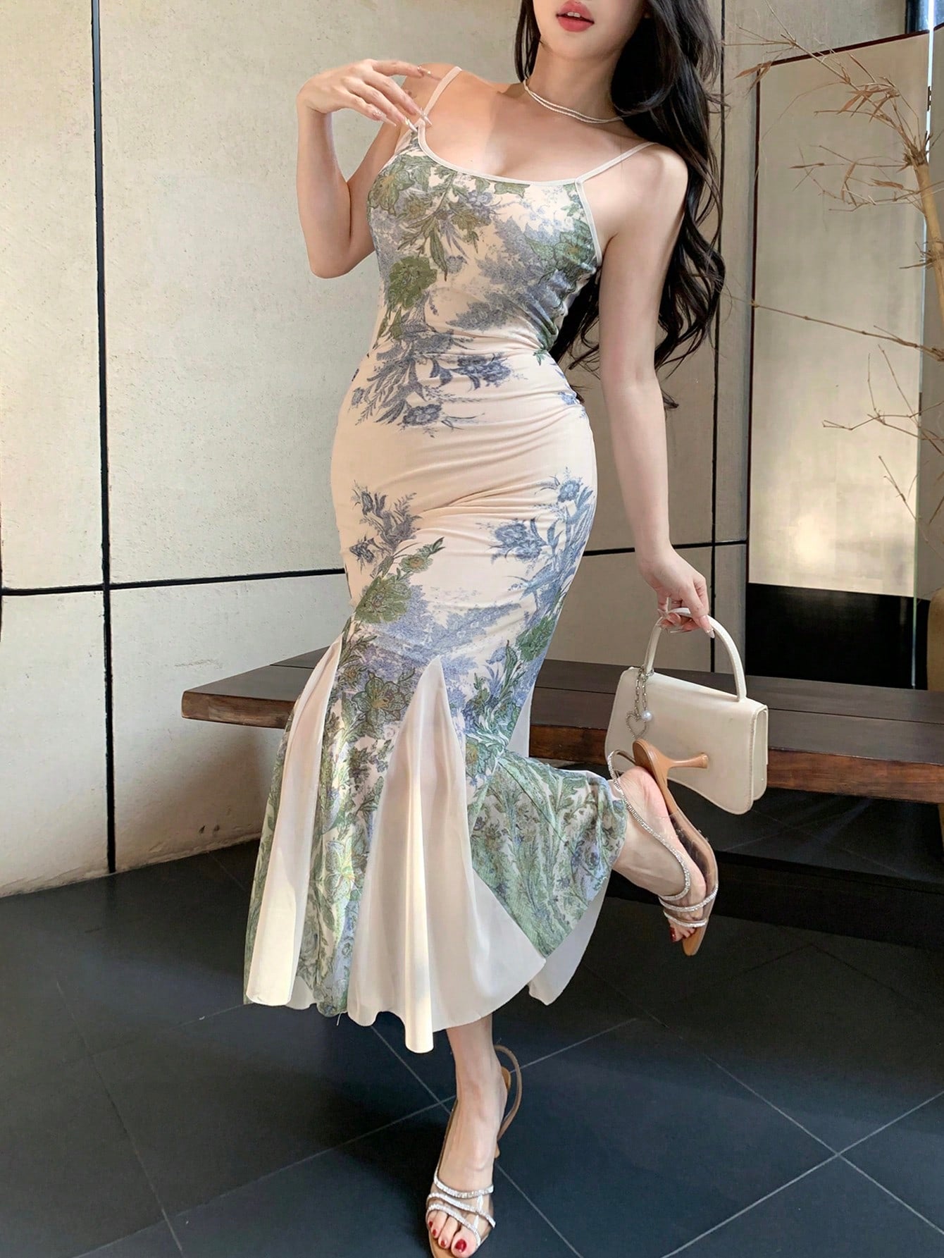 Floral Print Sleeveless Midi Dress For Women Sundress