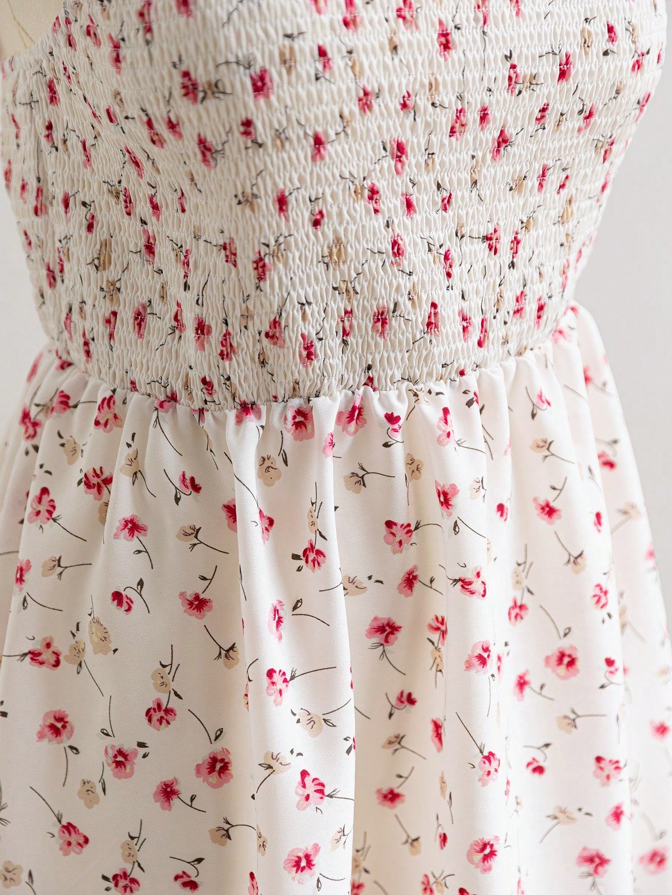 Women Boho Ditsy Floral Shirred Cap Sleeve Dress, ,Holiday Outfits