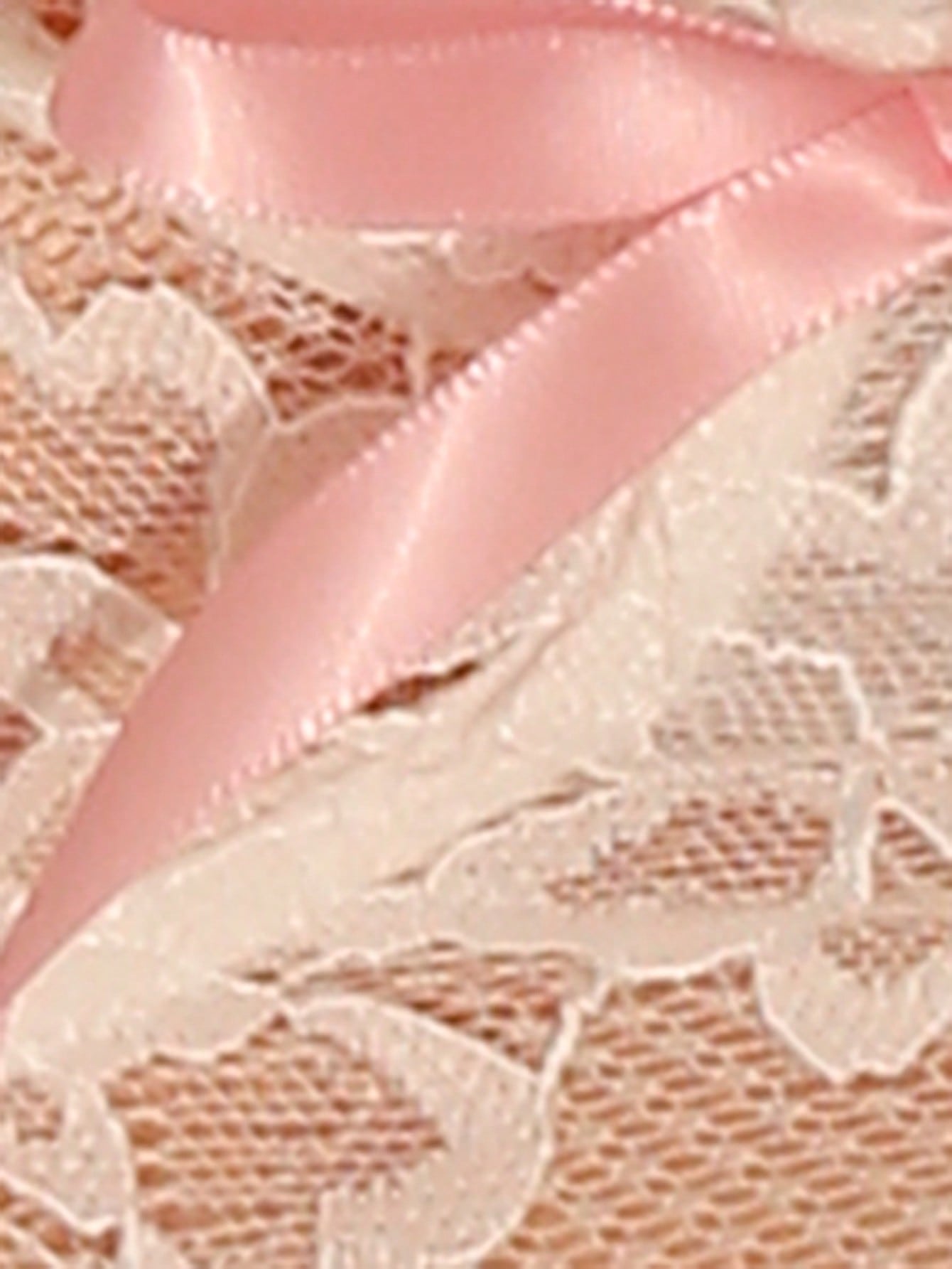 2pcs Student Plaid Open Crotch Contrast Color Bow Mesh Ruffle Floral Lace Sheer Romantic Party Music