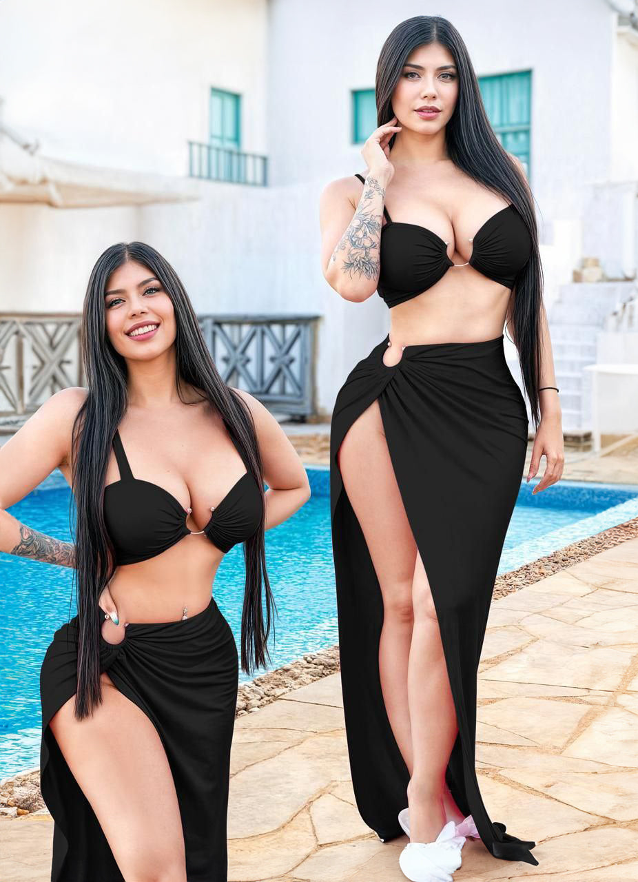 طقم توب مع حلقه اكسسوار مع سكيرت بفتحه من الجانب