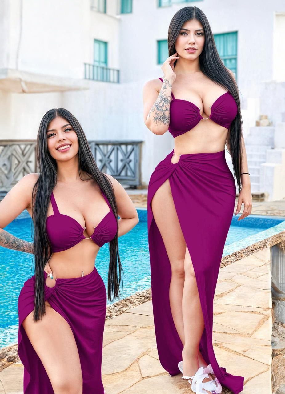طقم توب مع حلقه اكسسوار مع سكيرت بفتحه من الجانب