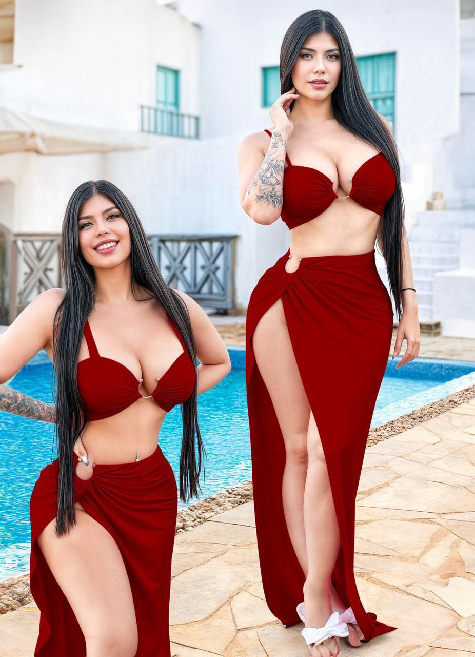 طقم توب مع حلقه اكسسوار مع سكيرت بفتحه من الجانب