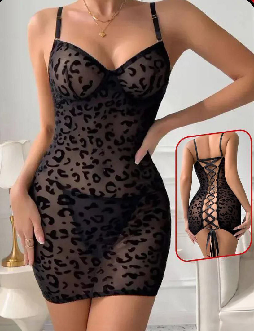 leopard Flock Printed Pleated Slim Attractive Dress
