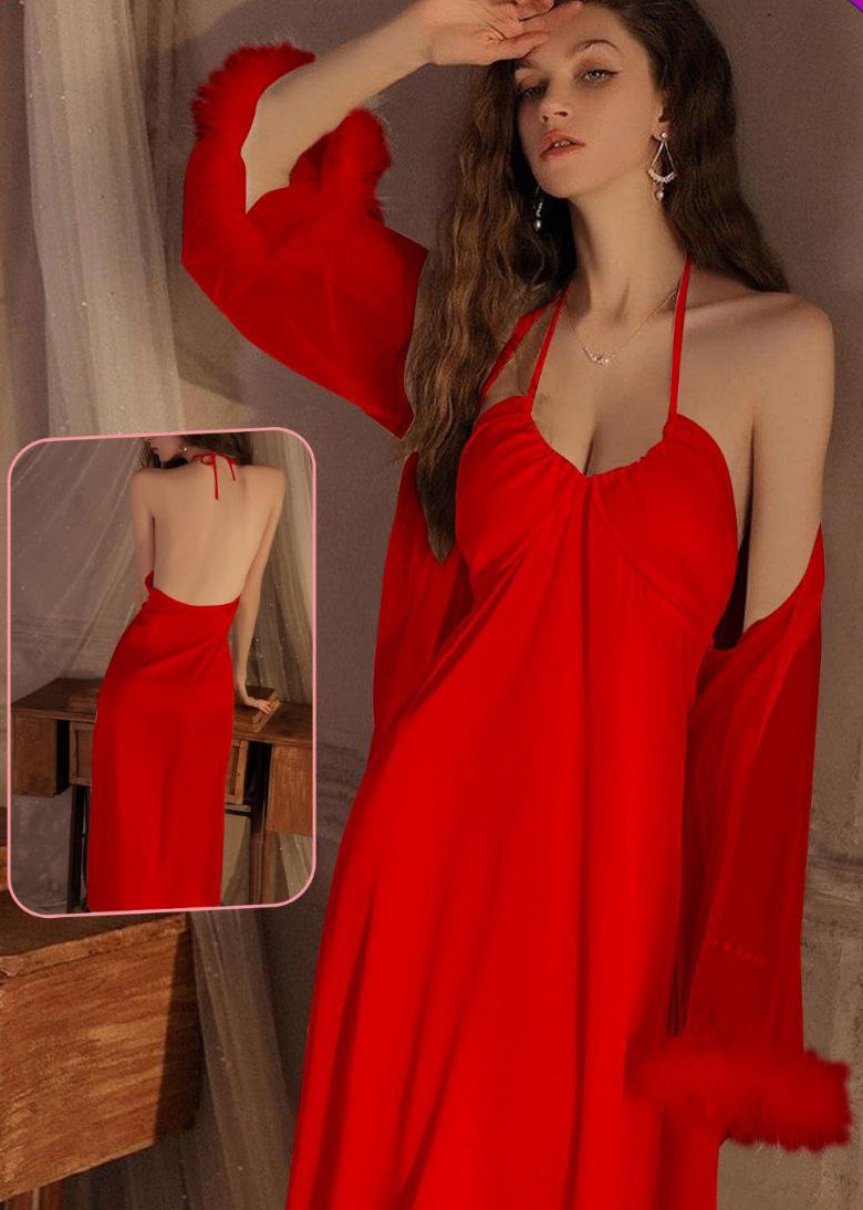 Long Nighty&robe Set Lady Sexy Mesh Sleeve Kimono Robes White Bride Wedding Morning Gown Luxury روب ابيض شيفون مع قميص