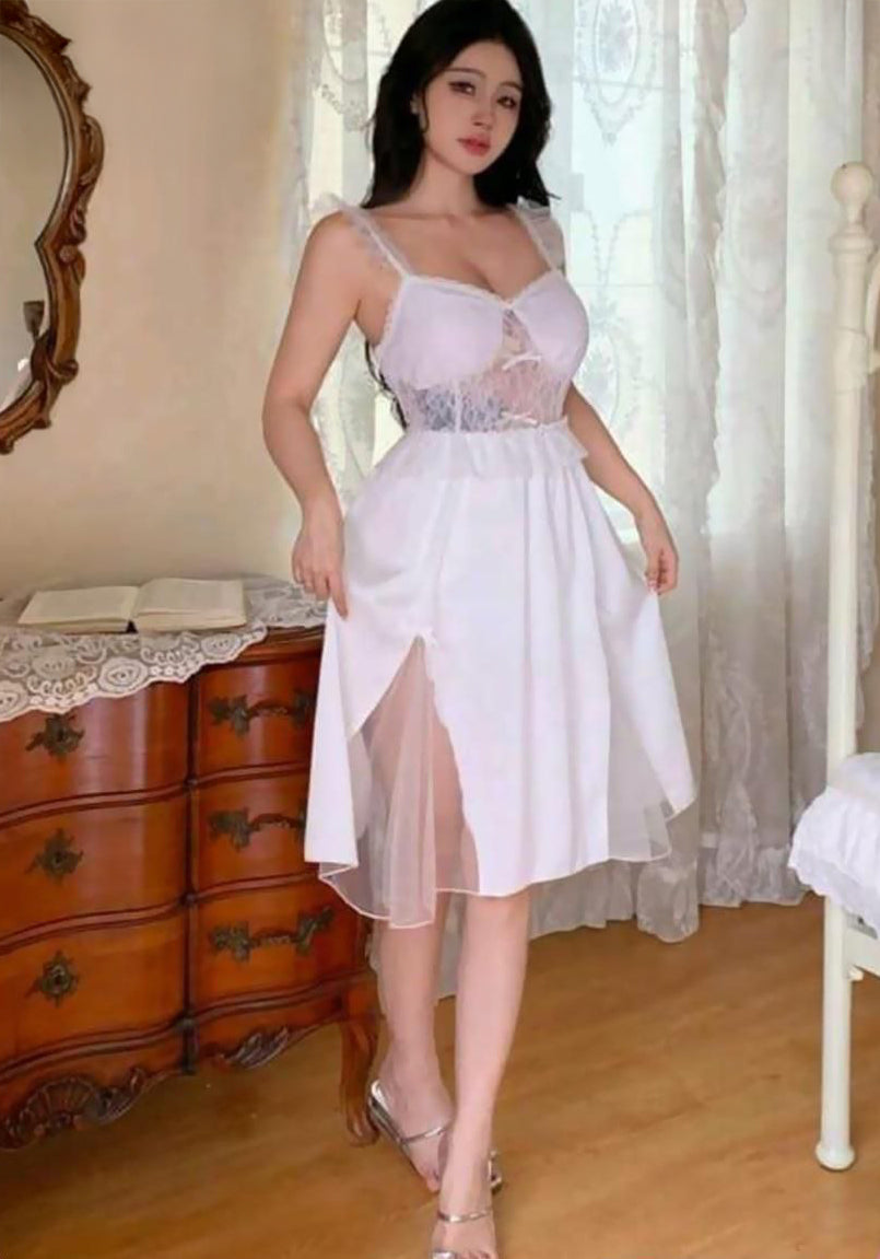 Lace Splicing Semi-Transparent Ruffle Sexy Sleepwear