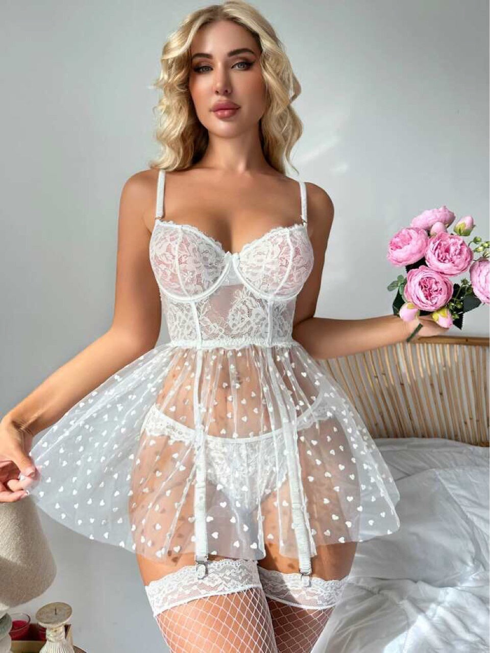 2packs Floral Lace Underwire Garter Sexy Lingerie Dress With 1pair Stocking Bridallingerie