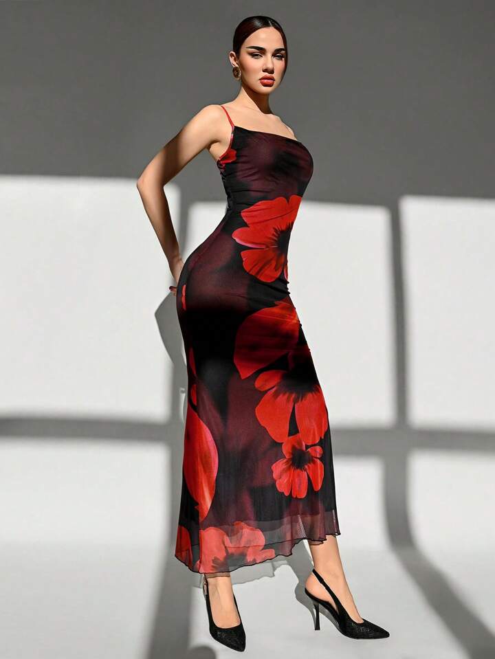 Elegant Floral Mesh Dress