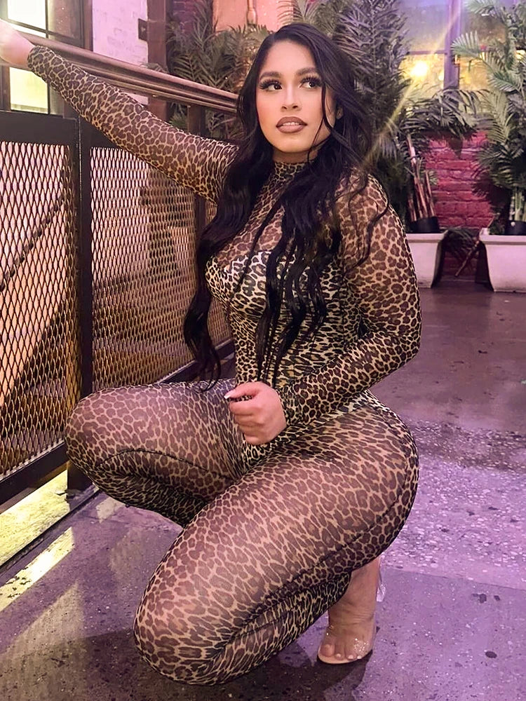 Leopard Mesh Jumpsuit جامب سوت شفافه كامله