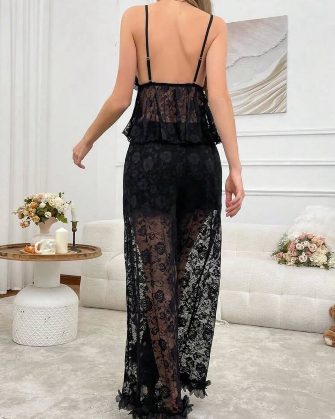 بيجامه تول مع دانتيل اسود