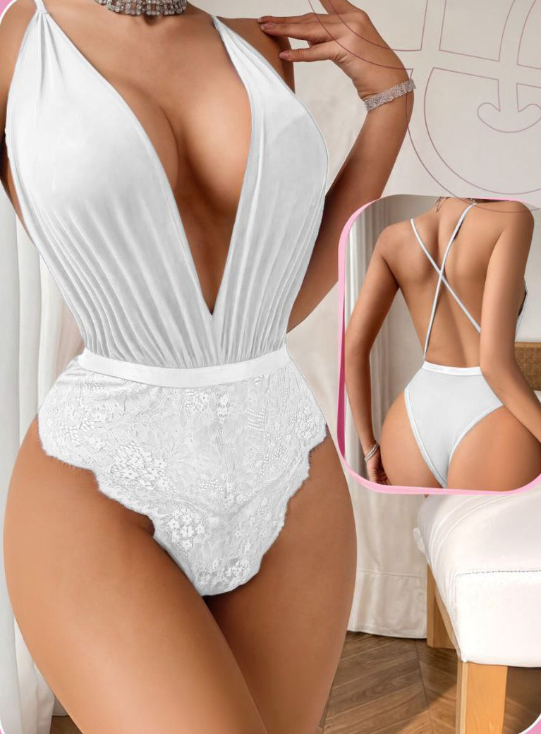 Seduluxe Contrast Lace Mesh Sexy Women Bodysuit Lingerie