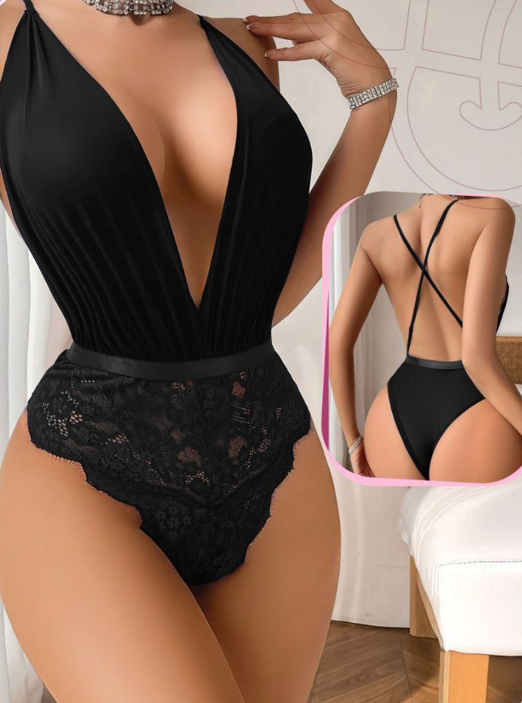 Seduluxe Contrast Lace Mesh Sexy Women Bodysuit Lingerie