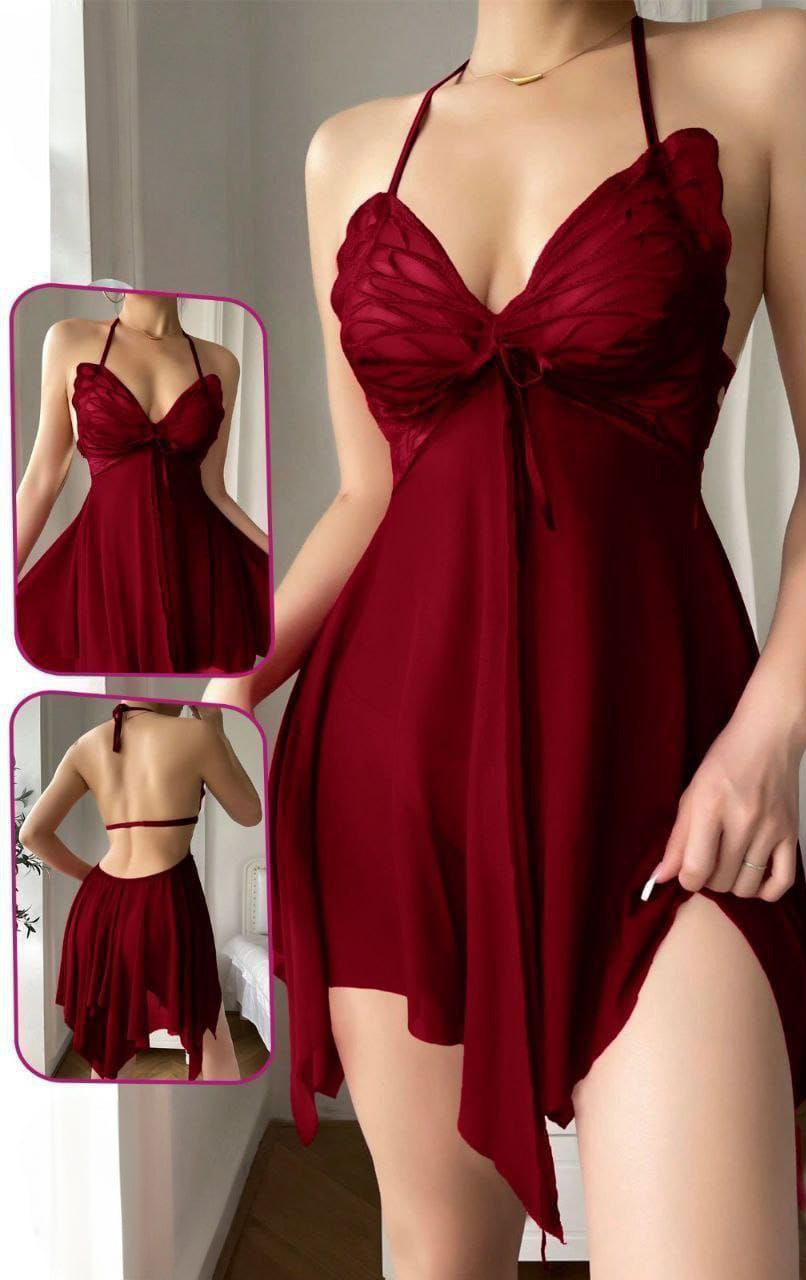 Mesh Halter Neck Tie Sexy Night Dress