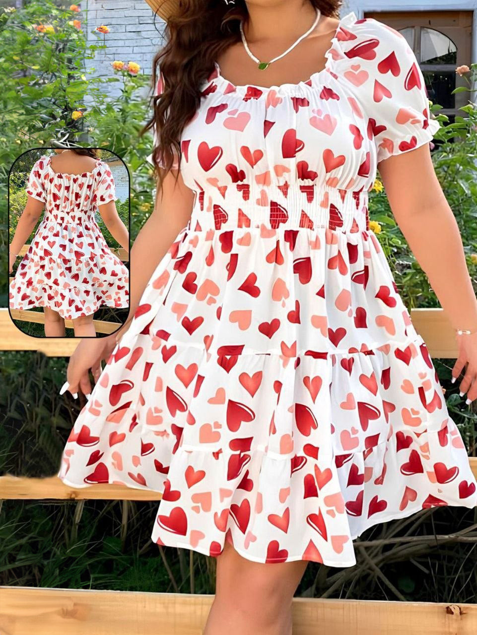 Curve Heart Print A-Line Dress