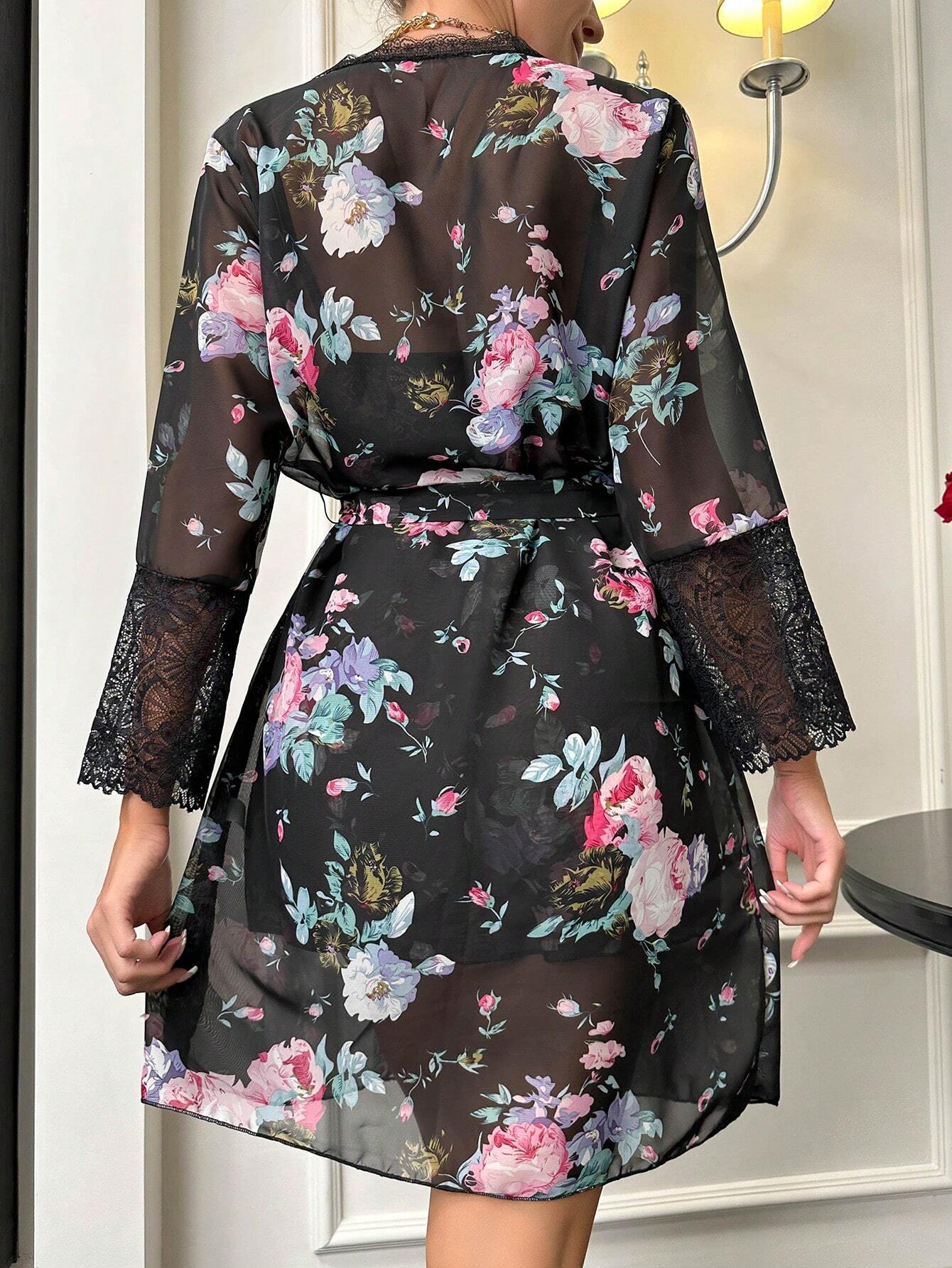 Floral Lace Cami &amp; Robe Set