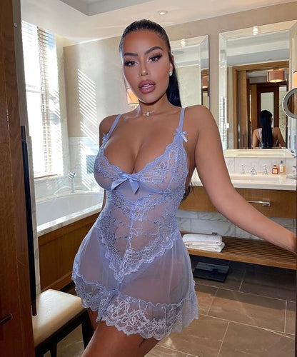 Sexy BabyDoll Short Playsuits Transparent شيفون شفاف قصير