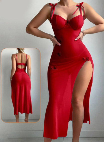 Women Butterfly Patchwork Split Fashion Sexy Lingerie Set
