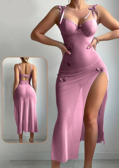 Women Butterfly Patchwork Split Fashion Sexy Lingerie Set
