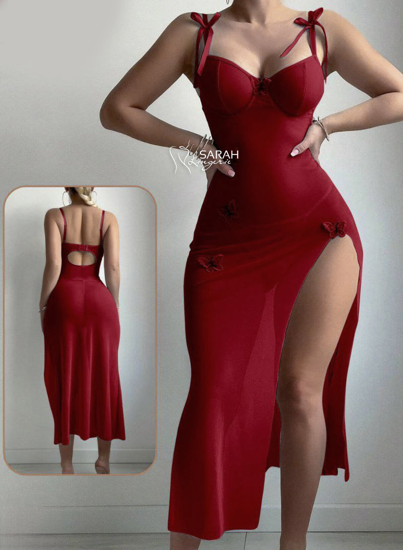 Women Butterfly Patchwork Split Fashion Sexy Lingerie Set