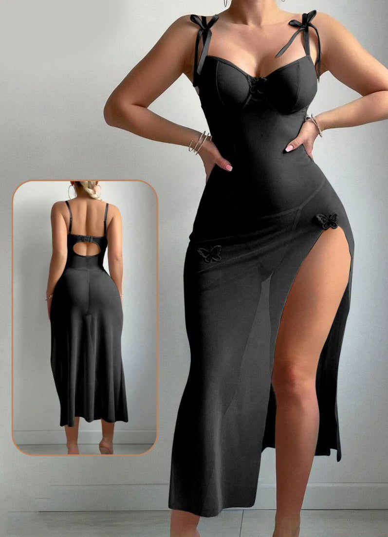 Women Butterfly Patchwork Split Fashion Sexy Lingerie Set
