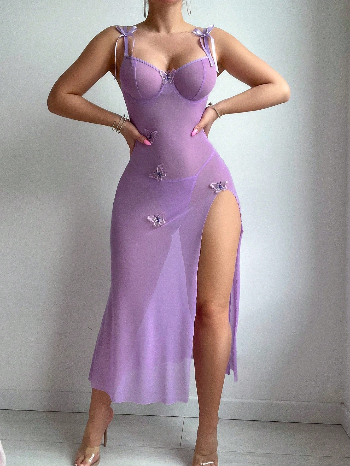 Women Butterfly Patchwork Split Fashion Sexy Lingerie Set