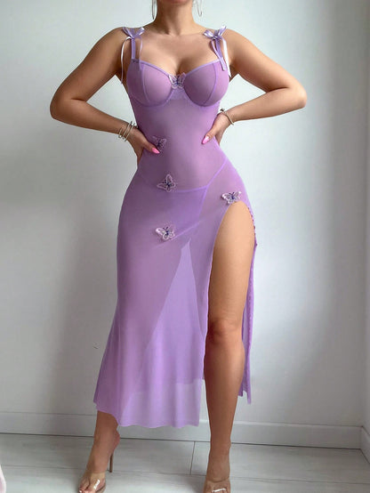Women Butterfly Patchwork Split Fashion Sexy Lingerie Set