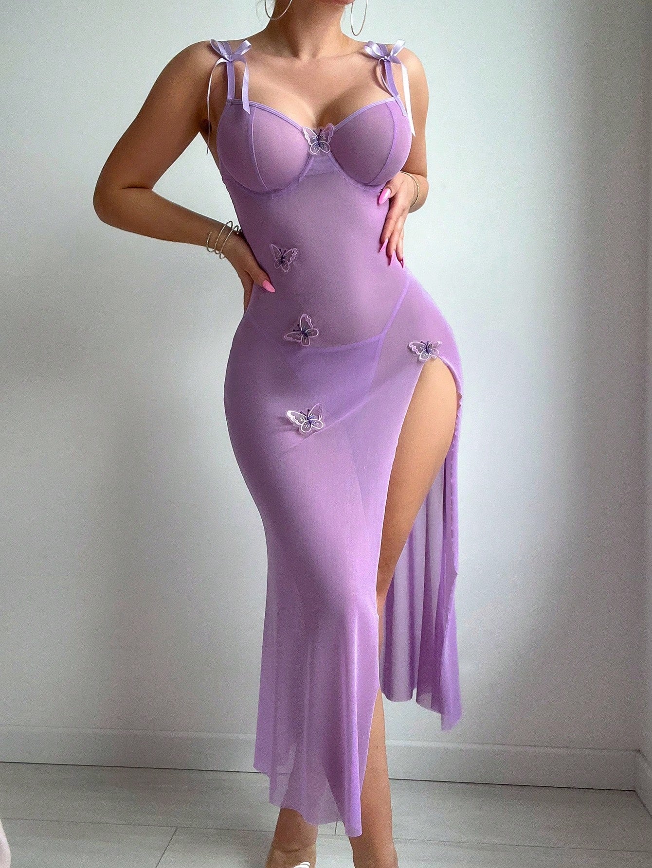 Women Butterfly Patchwork Split Fashion Sexy Lingerie Set