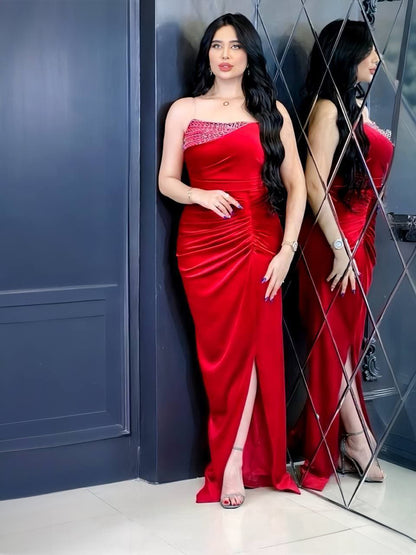 Strapless Luxurious Velvet Dress فستان قطيفه