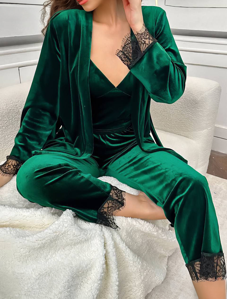 3-Piece Velvet Pyjama Set