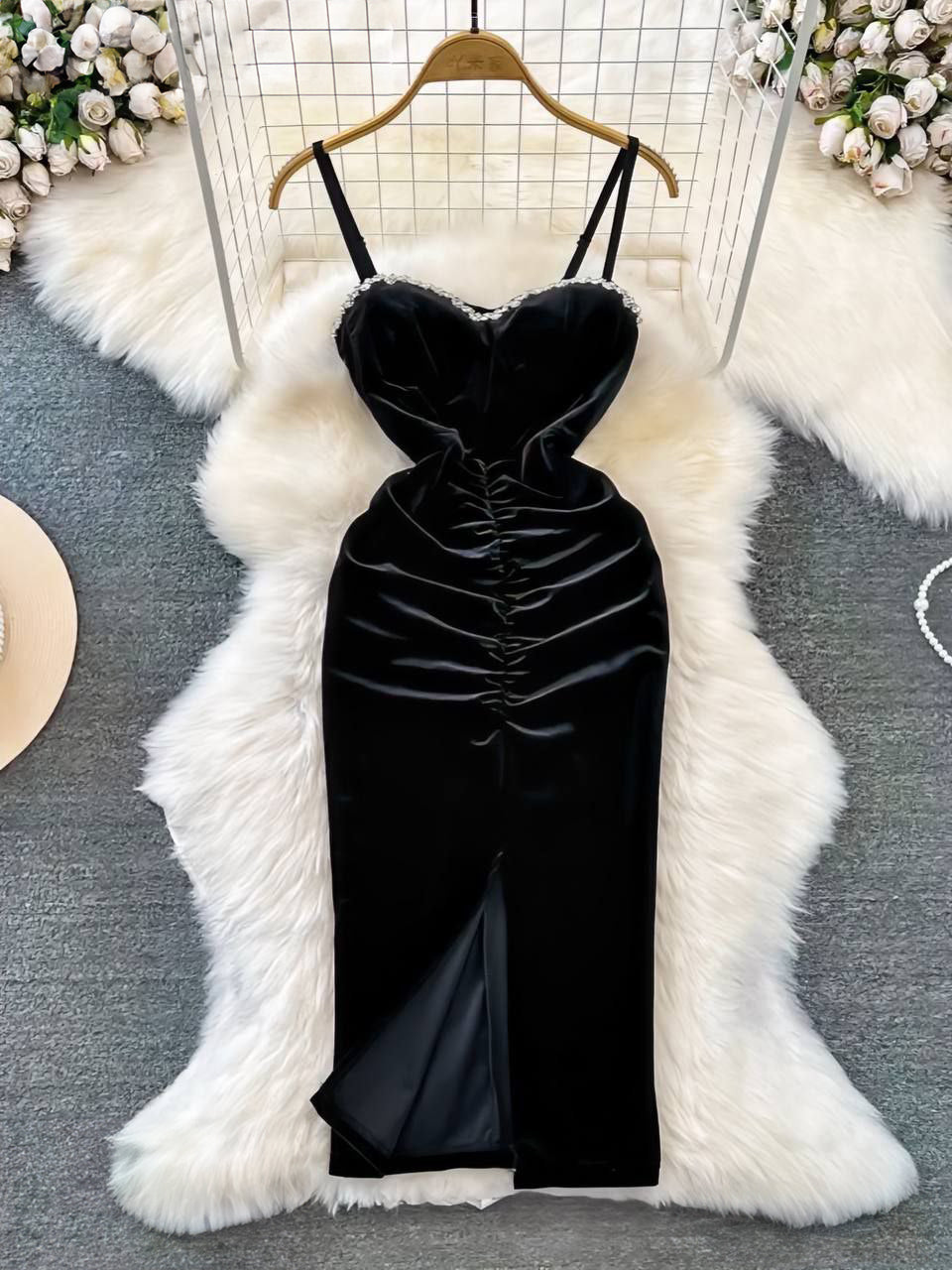 Sling sexy night show long dress velvet