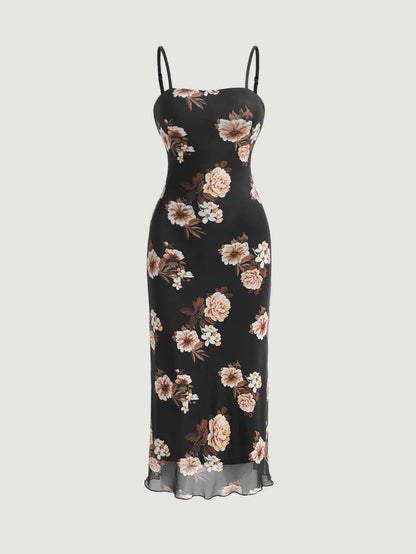 MOD Floral Print Lettuce Trim Cami Dress