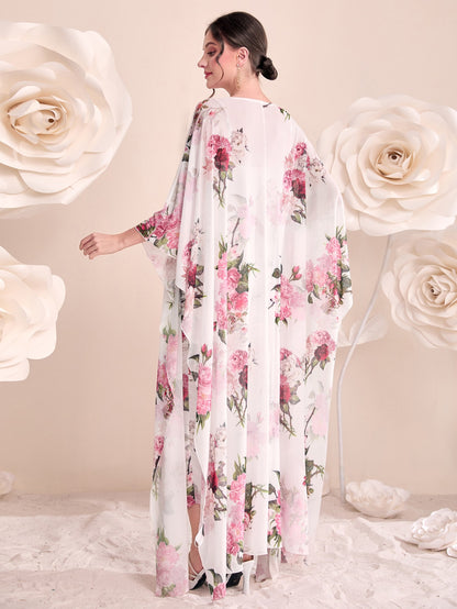 طقم قطعتين قميص  زبدة مع روب تول Modelyn Floral Print Cami Bodycon Dress & Open Front Coat Two Pieces 2 Pieces Set