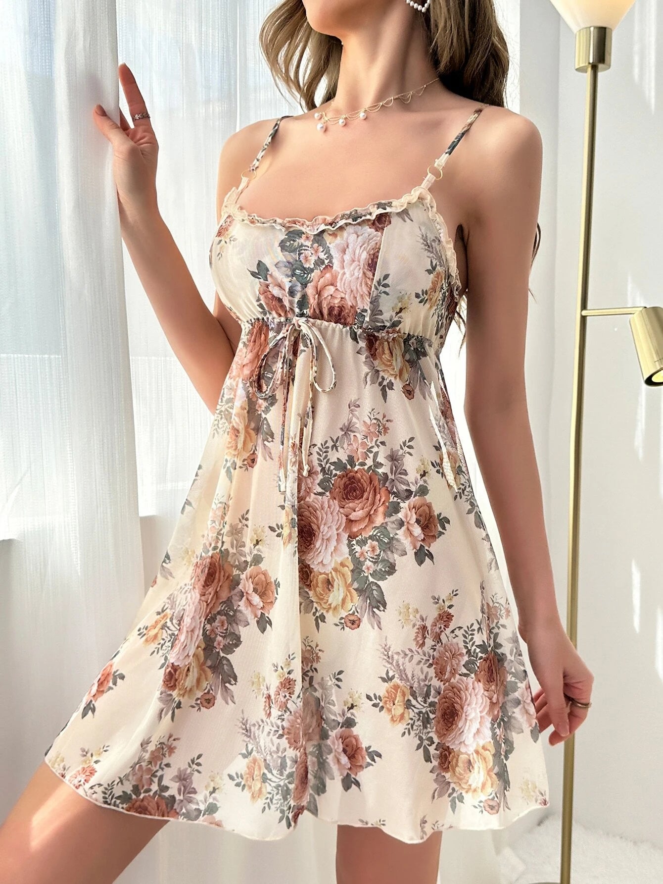 Floral Print Knot Front Cami Nightdress