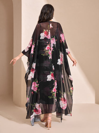 Modelyn Floral Print Cami Bodycon Dress & Open Front Coat Two Pieces 2 Pieces Set