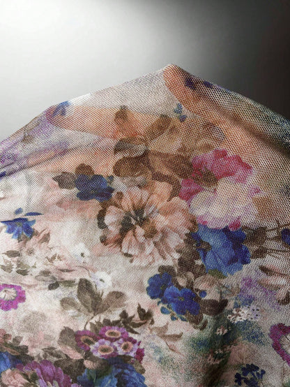 Floral Print Tie Front Mesh PJ Set / Pajama Set