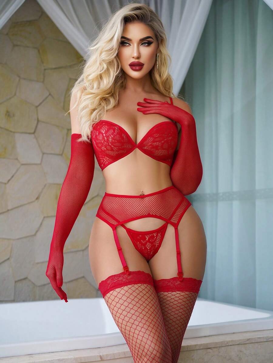 Classic Sexy Women Sexy See-Through Lingerie Set طقم كامل شبك