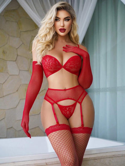 Classic Sexy Women Sexy See-Through Lingerie Set طقم كامل شبك