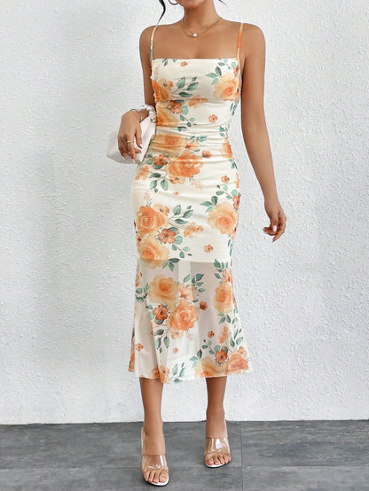 Firerie Women's Floral Lace Patchwork Long Slim Dresses