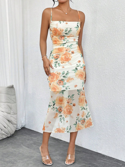 Firerie Women's Floral Lace Patchwork Long Slim Dresses