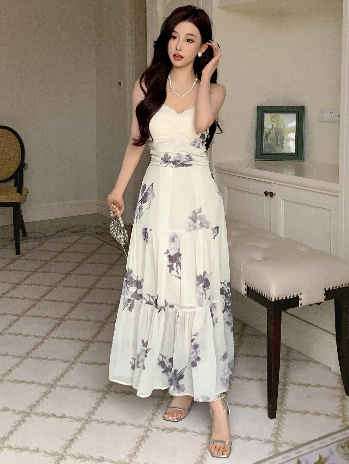 DAZY  Chiffon Spaghetti Strap Dress, Birthday ,New Year Eve Floral Prom Dress Sundress Elegant Women Dresses Easter