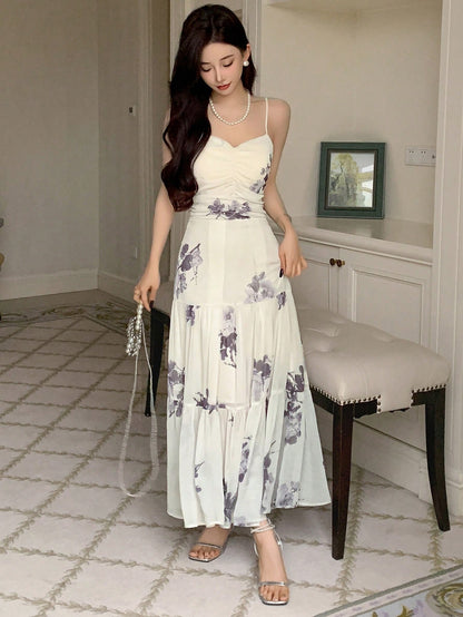DAZY  Chiffon Spaghetti Strap Dress, Birthday ,New Year Eve Floral Prom Dress Sundress Elegant Women Dresses Easter