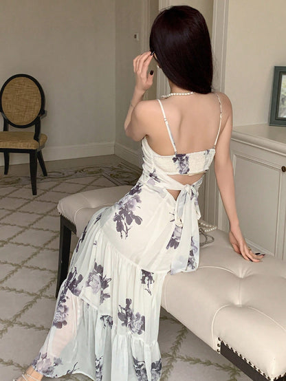 DAZY  Chiffon Spaghetti Strap Dress, Birthday ,New Year Eve Floral Prom Dress Sundress Elegant Women Dresses Easter