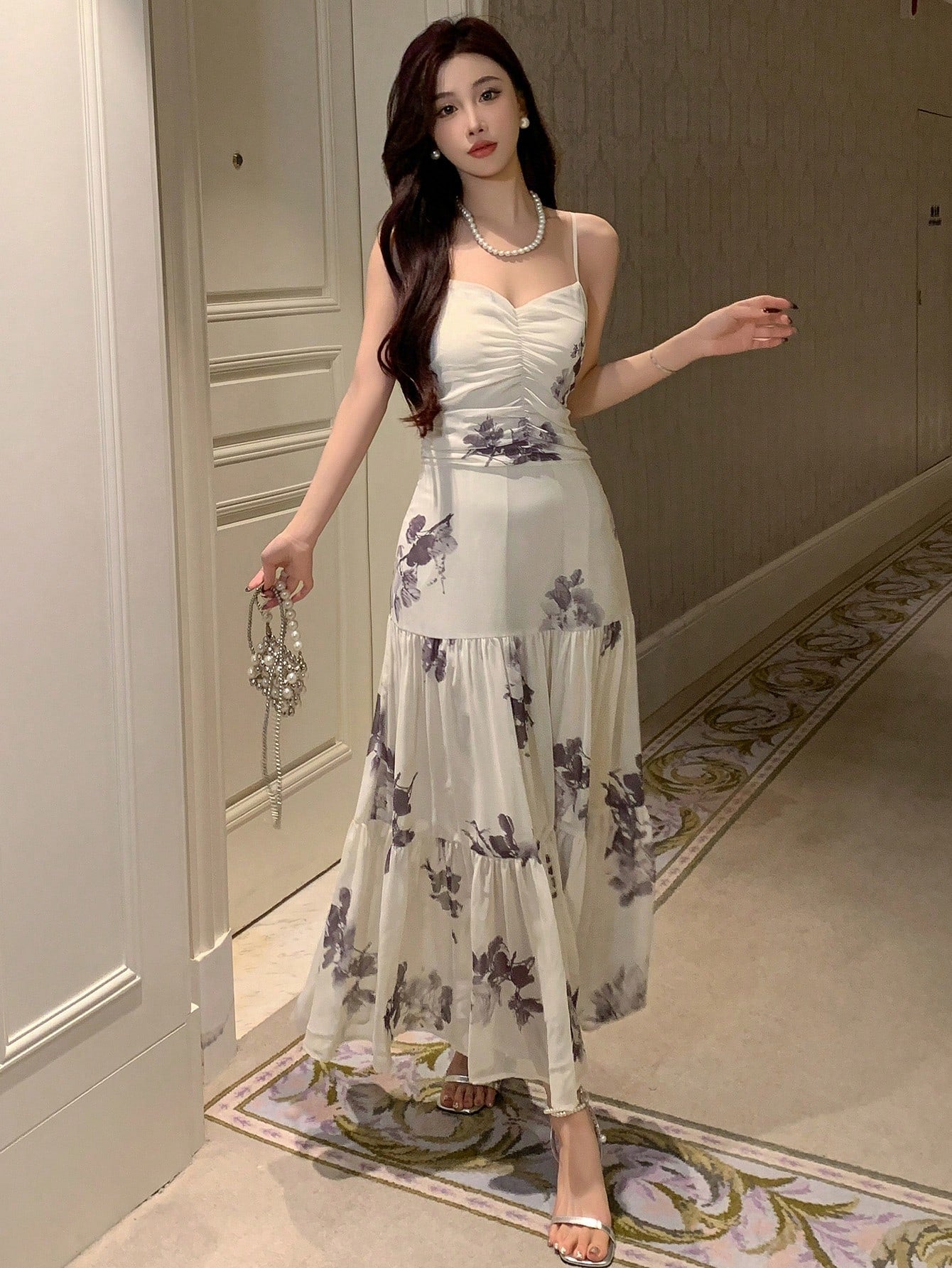 DAZY  Chiffon Spaghetti Strap Dress, Birthday ,New Year Eve Floral Prom Dress Sundress Elegant Women Dresses Easter